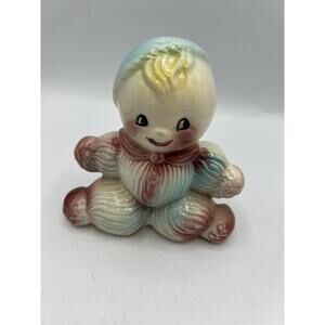 Vintage Bisque Baby Planter Pastel Ceramic Nursery Decor Figurine